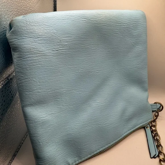 Nicole by Nicole Miller Light Blue Crossbody Bag with Gold Tag & Chained Links - Picture 12 of 12